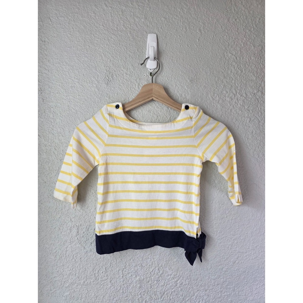 NWT Janie and Jack Girls Yellow Bateau White Striped Top Navy Bow Accent Size 5